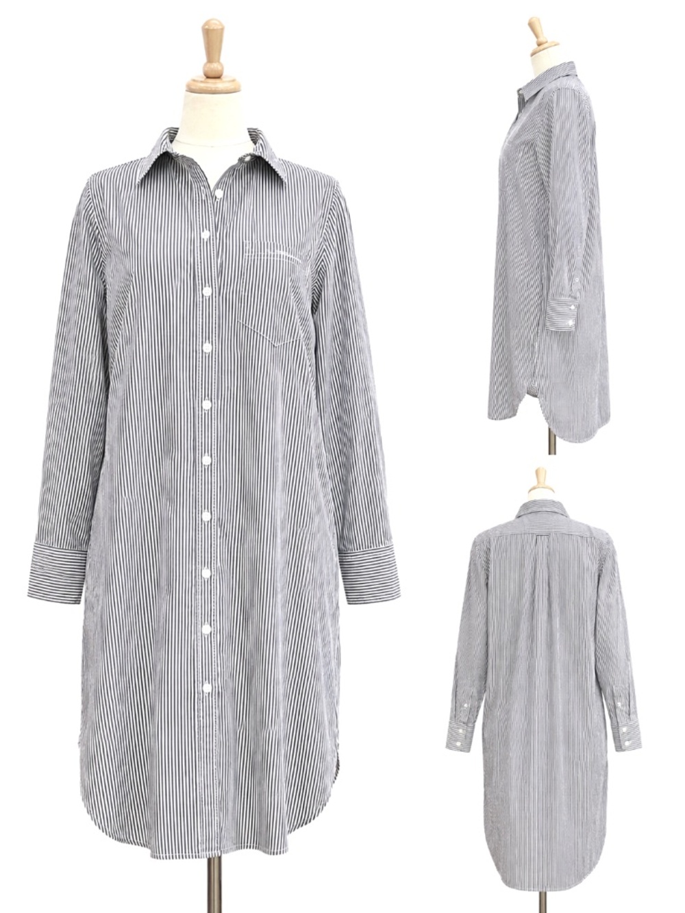J.Crew Cotton Navy White Stripe Shirt Dress Button Up Long Sleeve Midi Size 8